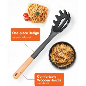 Silicone Pasta Fork, Kitchen Heat Resistant Noodle Spoon Server, BPA Free Spaghetti Strainer,12.8 inch (Grey)