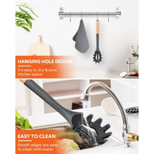 Silicone Pasta Fork, Kitchen Heat Resistant Noodle Spoon Server, BPA Free Spaghetti Strainer,12.8 inch (Grey)