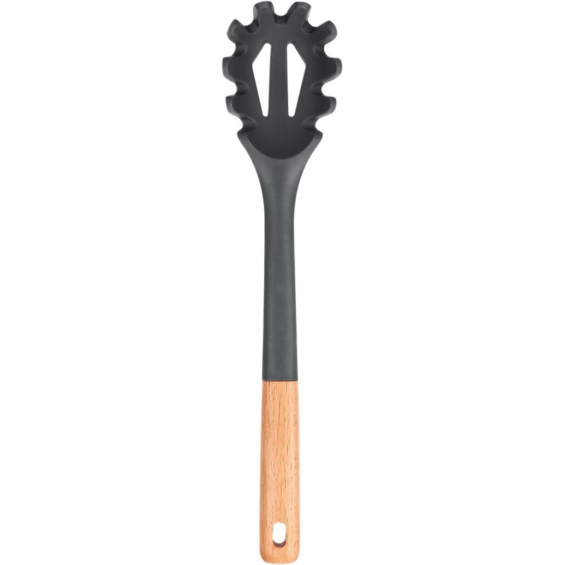Silicone Pasta Fork, Kitchen Heat Resistant Noodle Spoon Server, BPA Free Spaghetti Strainer,12.8 inch (Grey)