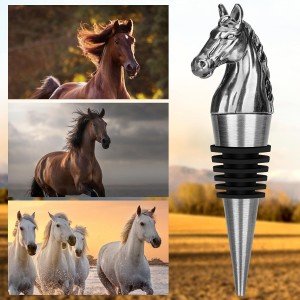 Horse Head Wine Stopper, Horse Wine Gifts Birthday Gifts for Men Women, Bottle Stoppers for Wine Champagne, Dark Silver with Gift Box