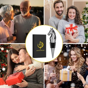 Horse Head Wine Stopper, Horse Wine Gifts Birthday Gifts for Men Women, Bottle Stoppers for Wine Champagne, Dark Silver with Gift Box