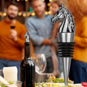 Horse Head Wine Stopper, Horse Wine Gifts Birthday Gifts for Men Women, Bottle Stoppers for Wine Champagne, Dark Silver with Gift Box
