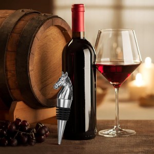 Horse Head Wine Stopper, Horse Wine Gifts Birthday Gifts for Men Women, Bottle Stoppers for Wine Champagne, Dark Silver with Gift Box