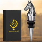 Horse Head Wine Stopper, Horse Wine Gifts Birthday Gifts for Men Women, Bottle Stoppers for Wine Champagne, Dark Silver with Gift Box