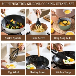 Kitchen Utensils Set- 34PCS Silicone Cooking Utensil with Holder, Umite Chef Heat Resistant Kitchen Spatula Set for Nonstick Cookware, Black Wooden Handles Kitchen Gadgets Tools Set