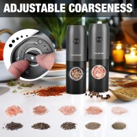 HAUSHOF 2 Pieces Electric Salt and Pepper Grinder Set, USB Rechargeable Automatic Pepper Mill Grinder and Salt Grinder, Adjustable Coarseness, Battery Operated Salt and Pepper Mills with Storage Base