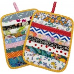 2Pcs Beautiful Cotton Pot Holders for Kitchen, 100% Cotton Fabric Handmade Patchwork Table Mats Set, Heat Resistant Mat Pads with Pocket and Hanging Loop, Potholder Teapot Mitts Washable