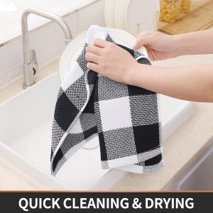 Homaxy Kitchen Towels and Dishcloths Set, 12 x 12 and 13 x 28 Inches, Set of 8 100% Cotton Waffle Weave Check Plaid Kitchen Dish Towels, Super Soft and Absorbent Dish Cloths, White & Black