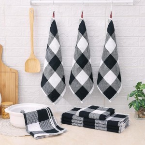 Homaxy Kitchen Towels and Dishcloths Set, 12 x 12 and 13 x 28 Inches, Set of 8 100% Cotton Waffle Weave Check Plaid Kitchen Dish Towels, Super Soft and Absorbent Dish Cloths, White & Black