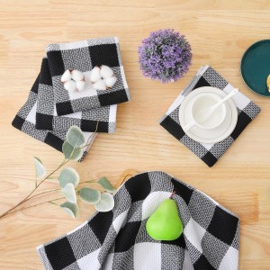 Homaxy Kitchen Towels and Dishcloths Set, 12 x 12 and 13 x 28 Inches, Set of 8 100% Cotton Waffle Weave Check Plaid Kitchen Dish Towels, Super Soft and Absorbent Dish Cloths, White & Black