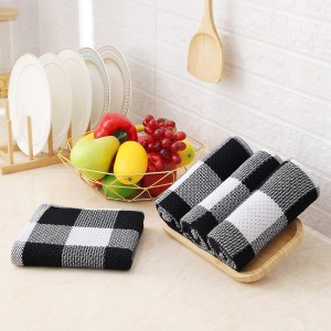 Homaxy Kitchen Towels and Dishcloths Set, 12 x 12 and 13 x 28 Inches, Set of 8 100% Cotton Waffle Weave Check Plaid Kitchen Dish Towels, Super Soft and Absorbent Dish Cloths, White & Black