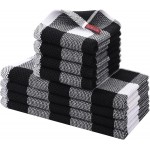 Homaxy Kitchen Towels and Dishcloths Set, 12 x 12 and 13 x 28 Inches, Set of 8 100% Cotton Waffle Weave Check Plaid Kitchen Dish Towels, Super Soft and Absorbent Dish Cloths, White & Black