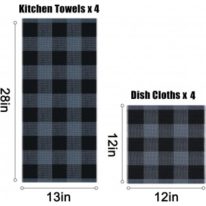 Homaxy Kitchen Towels and Dishcloths Set, 12 x 12 and 13 x 28 Inches, Set of 8 100% Cotton Waffle Weave Check Plaid Kitchen Dish Towels, Super Soft and Absorbent Dish Cloths, Black & Grey