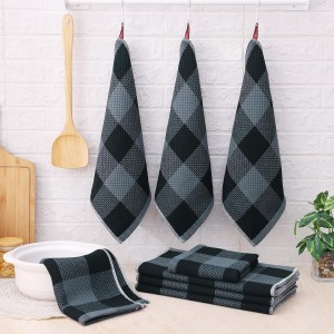 Homaxy Kitchen Towels and Dishcloths Set, 12 x 12 and 13 x 28 Inches, Set of 8 100% Cotton Waffle Weave Check Plaid Kitchen Dish Towels, Super Soft and Absorbent Dish Cloths, Black & Grey