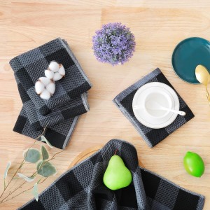 Homaxy Kitchen Towels and Dishcloths Set, 12 x 12 and 13 x 28 Inches, Set of 8 100% Cotton Waffle Weave Check Plaid Kitchen Dish Towels, Super Soft and Absorbent Dish Cloths, Black & Grey