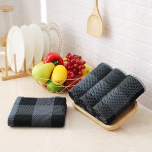 Homaxy Kitchen Towels and Dishcloths Set, 12 x 12 and 13 x 28 Inches, Set of 8 100% Cotton Waffle Weave Check Plaid Kitchen Dish Towels, Super Soft and Absorbent Dish Cloths, Black & Grey