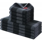Homaxy Kitchen Towels and Dishcloths Set, 12 x 12 and 13 x 28 Inches, Set of 8 100% Cotton Waffle Weave Check Plaid Kitchen Dish Towels, Super Soft and Absorbent Dish Cloths, Black & Grey