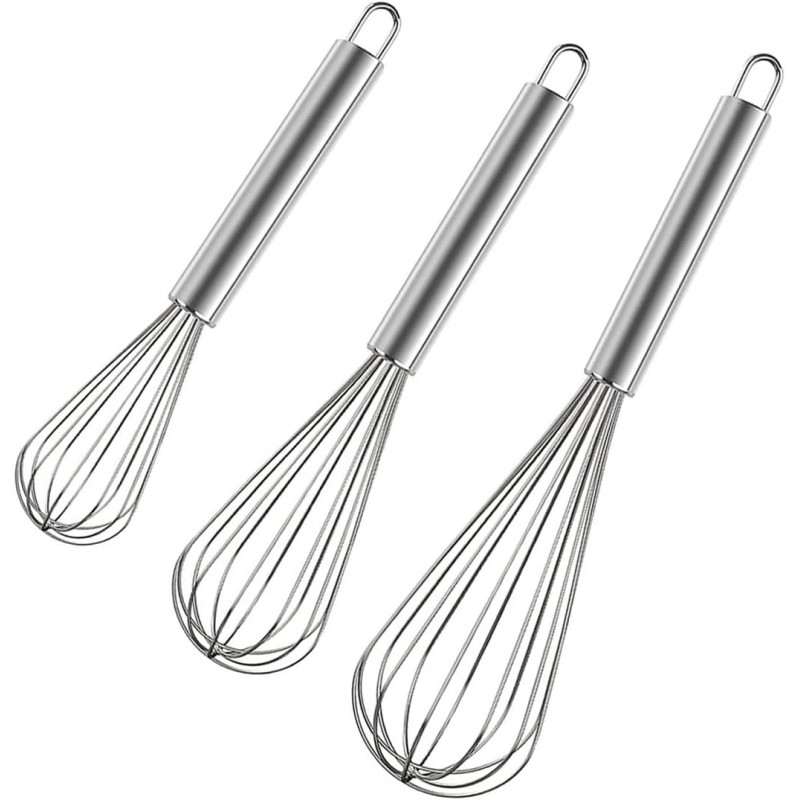 Polly Online Stainless Steel Whisk Set, 3 Packs Balloon Whisk for Cooking, Whisking, Blending (8