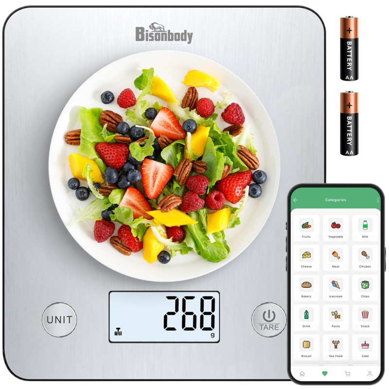 Smart Food Scale for Meal Prep – Digital Kitchen Scale with App, Calorie & Macro Tracking, Nutritional Calculator, Portion Control, Grams & Ounces, Healthy Cooking & Weight Loss
