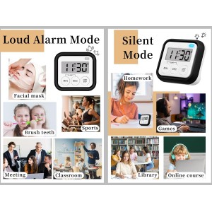 Timer, Kitchen Timers for Cooking Classroom Timer for Kids Teachers Magnetic Digital Timers 2 Pack, Black