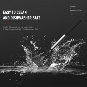 oannao Large Silicone Cooking Utensils Set - Heat Resistant Kitchen Utensils Sets,Spatula,Spoon,Turner Tongs,Whisk,Stainless Steel Cooking Utensil for Nonstick Cookware Dishwasher Safe (Black)