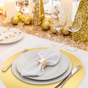 Tioncy 50 Pcs Gold Round Paper Placemats Decorative Disposable Placemats Table Mats for Dining Wedding Table Decoration Home Banquet New Years Festive Party Birthday Holiday