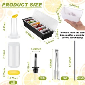 Mifoci Bartending Supplies 6 Compartments Garnish Tray with Lid Bar Caddy 3 Tier Glass Rimmer Stainless Steel Bottle Pourers Juice Pouring Cocktail Tools Plastic Serving Accessories