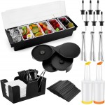 Mifoci Bartending Supplies 6 Compartments Garnish Tray with Lid Bar Caddy 3 Tier Glass Rimmer Stainless Steel Bottle Pourers Juice Pouring Cocktail Tools Plastic Serving Accessories