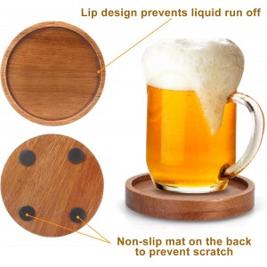 6 Pcs Best Wooden Coasters with Holder Coffee Table Decor Acacia Wood Coaster Set Modern Cup Coaster for Drink Home Dining Table Kitchen Accessories Cute Beer Bar Decorative Rustic Outdoor Coasters