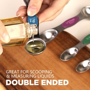 Pack of 8 Stainless Steel Magnetic Measuring Spoons Set, Dual Sided, Stackable, Adjustable Teaspoon and Tablespoon Measure Spoon with Leveler, Kitchen Gadgets