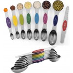 Pack of 8 Stainless Steel Magnetic Measuring Spoons Set, Dual Sided, Stackable, Adjustable Teaspoon and Tablespoon Measure Spoon with Leveler, Kitchen Gadgets