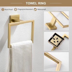 TQKAG 6-Piece Bathroom Towel Bar Sets Brushed Gold 23.6 inch Towel Bar Stainless Steel Towel Ring Coat Hook and Toilet Paper Holder Bathroom Hardware Set Wall Mounted Bathroom Accessories Kit