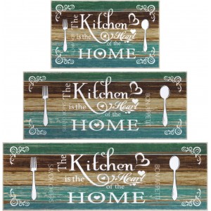 Vaukki Boho Kitchen Rug Sets 3 Pieces, Washable Kitchen Mats for Floor, Non Slip Soft Kitchen Area Rug Floor Mat for Kitchen, Laundry Room and Hallway (Teal, 20''x32''+20''x47''+20''x59'')