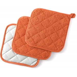 100% Cotton Basic Terry Collection Quilted，Pot Holder for Cooking and Baking，3 Piece. (French Blue)