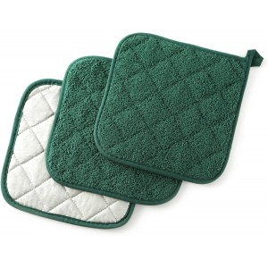 100% Cotton Basic Terry Collection Quilted，Pot Holder for Cooking and Baking，3 Piece. (French Blue)