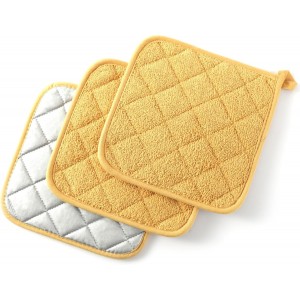 100% Cotton Basic Terry Collection Quilted，Pot Holder for Cooking and Baking，3 Piece. (French Blue)