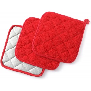 100% Cotton Basic Terry Collection Quilted，Pot Holder for Cooking and Baking，3 Piece. (French Blue)