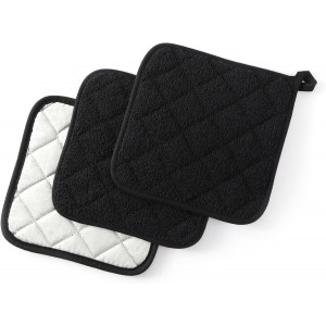 100% Cotton Basic Terry Collection Quilted，Pot Holder for Cooking and Baking，3 Piece. (French Blue)