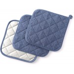 100% Cotton Basic Terry Collection Quilted，Pot Holder for Cooking and Baking，3 Piece. (French Blue)