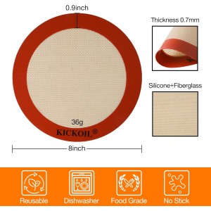 Round Silicone Baking Mats Set of 2-Silicone Mat for 8 Inch Pizza Cake Pan Air Fryer,Non-Stick Reusable Heat Resistant Baking Sheets for Bread Cookies Rolling Pie Tortilla Pastry Dough