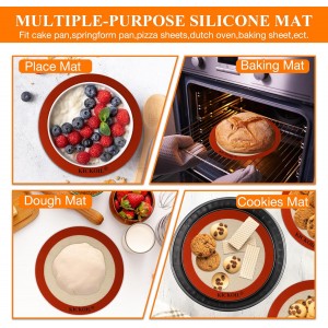 Round Silicone Baking Mats Set of 2-Silicone Mat for 8 Inch Pizza Cake Pan Air Fryer,Non-Stick Reusable Heat Resistant Baking Sheets for Bread Cookies Rolling Pie Tortilla Pastry Dough
