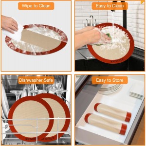 Round Silicone Baking Mats Set of 2-Silicone Mat for 8 Inch Pizza Cake Pan Air Fryer,Non-Stick Reusable Heat Resistant Baking Sheets for Bread Cookies Rolling Pie Tortilla Pastry Dough