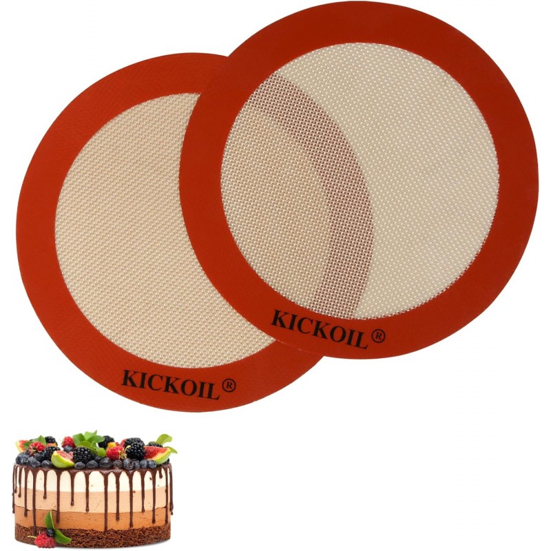 Round Silicone Baking Mats Set of 2-Silicone Mat for 8 Inch Pizza Cake Pan Air Fryer,Non-Stick Reusable Heat Resistant Baking Sheets for Bread Cookies Rolling Pie Tortilla Pastry Dough