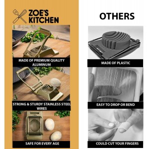 Zoe's Kitchen Good Grip Egg Slicer for Hard Boiled Eggs Heavy Duty Professional Large Aluminum Egg Slicer with Stainless Steel Wires Kitchen Aid Egg, Strawberry Slicer Hard Boiled Egg Cutter (Golden)