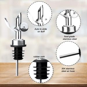 Weighted Stainless Steel Liquor Bottle Pourers: Auto Flip Spouts for Precise Pouring, Leak-Proof and Dishwasher-Safe (4pcs - Black)
