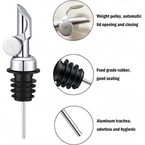 Weighted Stainless Steel Liquor Bottle Pourers: Auto Flip Spouts for Precise Pouring, Leak-Proof and Dishwasher-Safe (4pcs - Black)