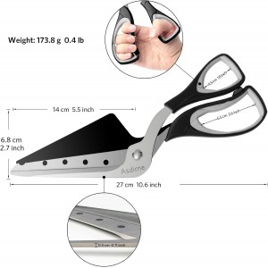 Pizza Scissors, Pizza Cutter with Shovel, Food-Grade Sharp Stainless Steel Blade and Soft Grip Handle, Multifunctional Kitchen Scissors, 27cm, Black/Grey