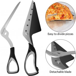 Pizza Scissors, Pizza Cutter with Shovel, Food-Grade Sharp Stainless Steel Blade and Soft Grip Handle, Multifunctional Kitchen Scissors, 27cm, Black/Grey