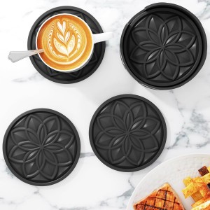 HFHOME Silicone Coasters Set with Holder - 6 Pack Drink Coasters for Coffee Table, Bar, Desk - Tabletop Protection Gift - Black