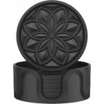 HFHOME Silicone Coasters Set with Holder - 6 Pack Drink Coasters for Coffee Table, Bar, Desk - Tabletop Protection Gift - Black